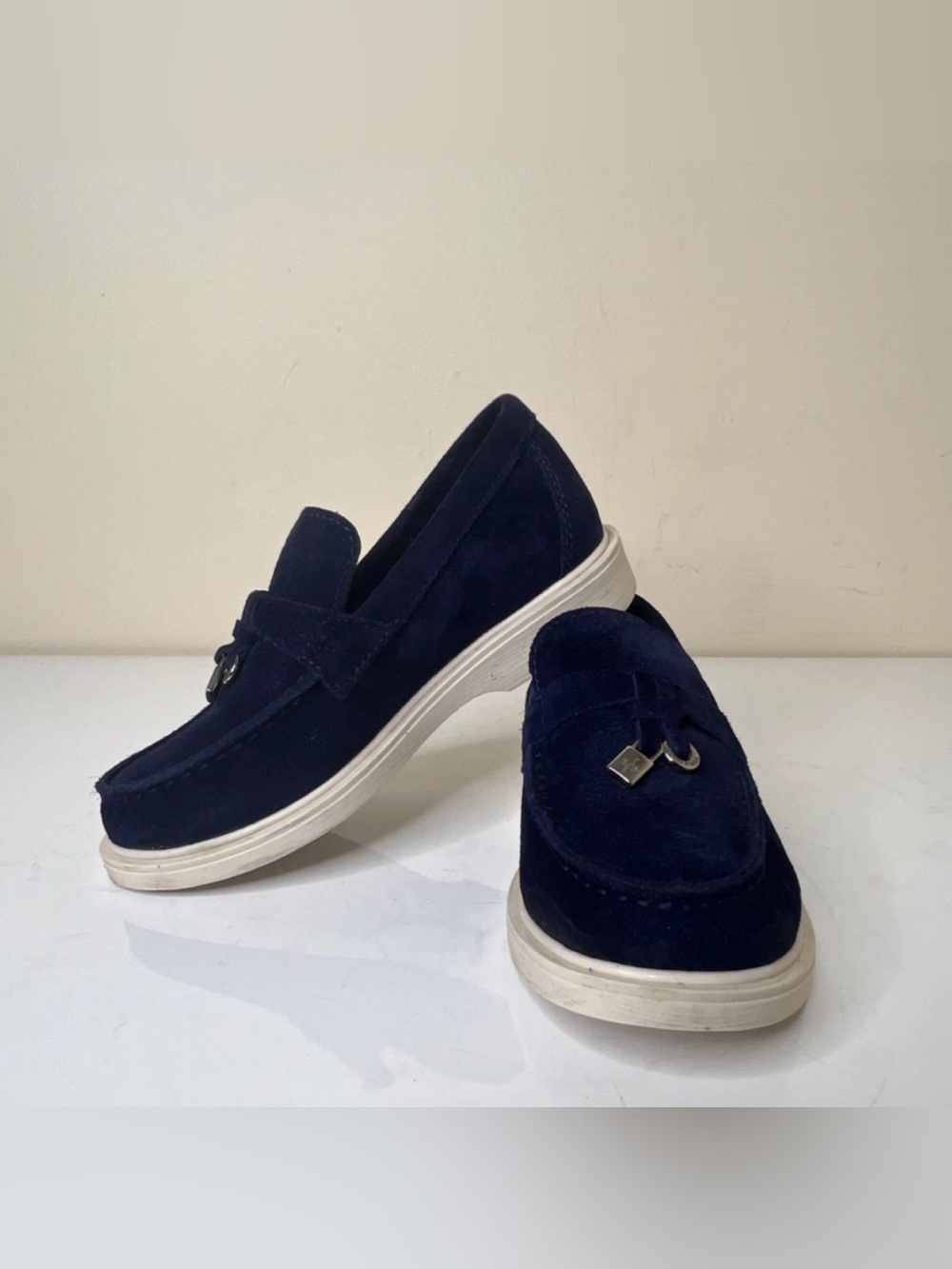 Loro Piana Boys Navy Suede Slip-On Loafers with Metal Bit Size EU 30 US 12.5 -13